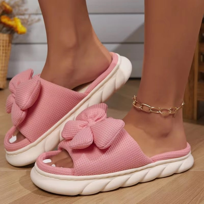 Bowknot Fashion Thick Sole Non Slip Platform Heels Indoor Slippers