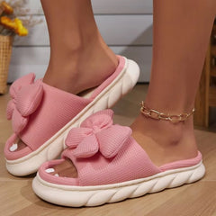 Bowknot Fashion Thick Sole Non Slip Platform Heels Indoor Slippers