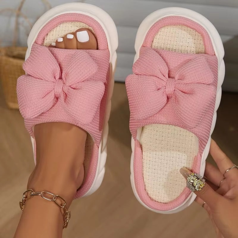 Bowknot Fashion Thick Sole Non Slip Platform Heels Indoor Slippers