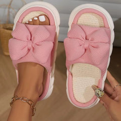 Bowknot Fashion Thick Sole Non Slip Platform Heels Indoor Slippers
