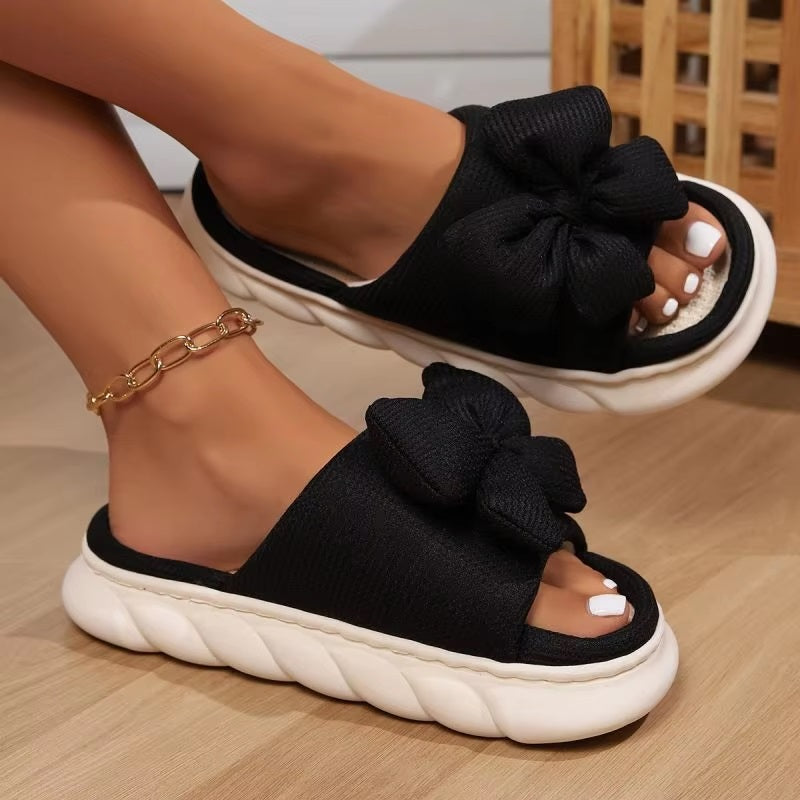 Bowknot Fashion Thick Sole Non Slip Platform Heels Indoor Slippers