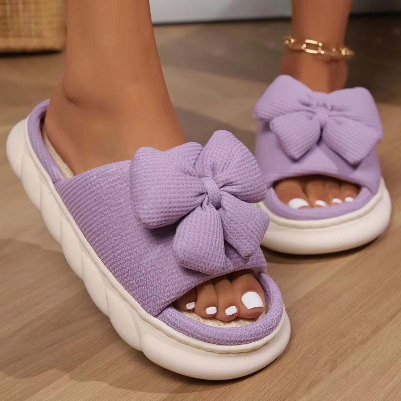 Bowknot Fashion Thick Sole Non Slip Platform Heels Indoor Slippers