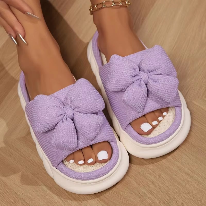 Bowknot Fashion Thick Sole Non Slip Platform Heels Indoor Slippers