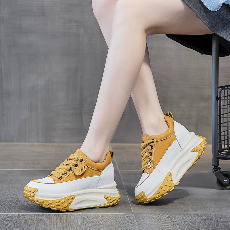 Breathable Comfortable Genuine Leather Platform Wedge Chunky Shoes