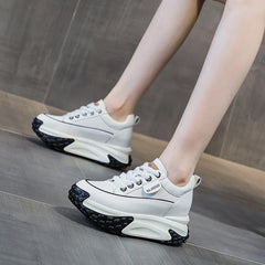 Breathable Comfortable Genuine Leather Platform Wedge Chunky Shoes