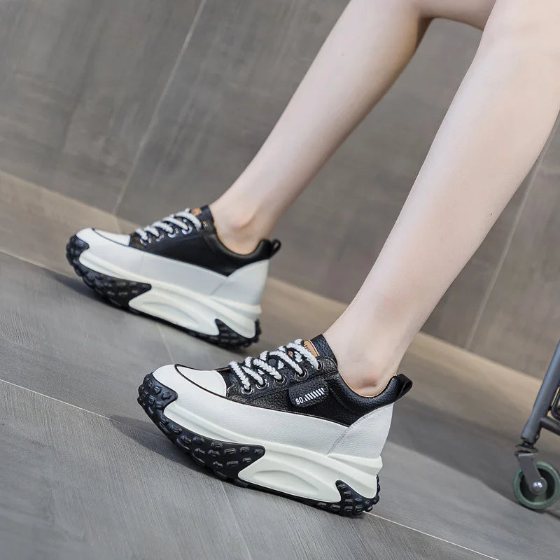 Breathable Comfortable Genuine Leather Platform Wedge Chunky Shoes