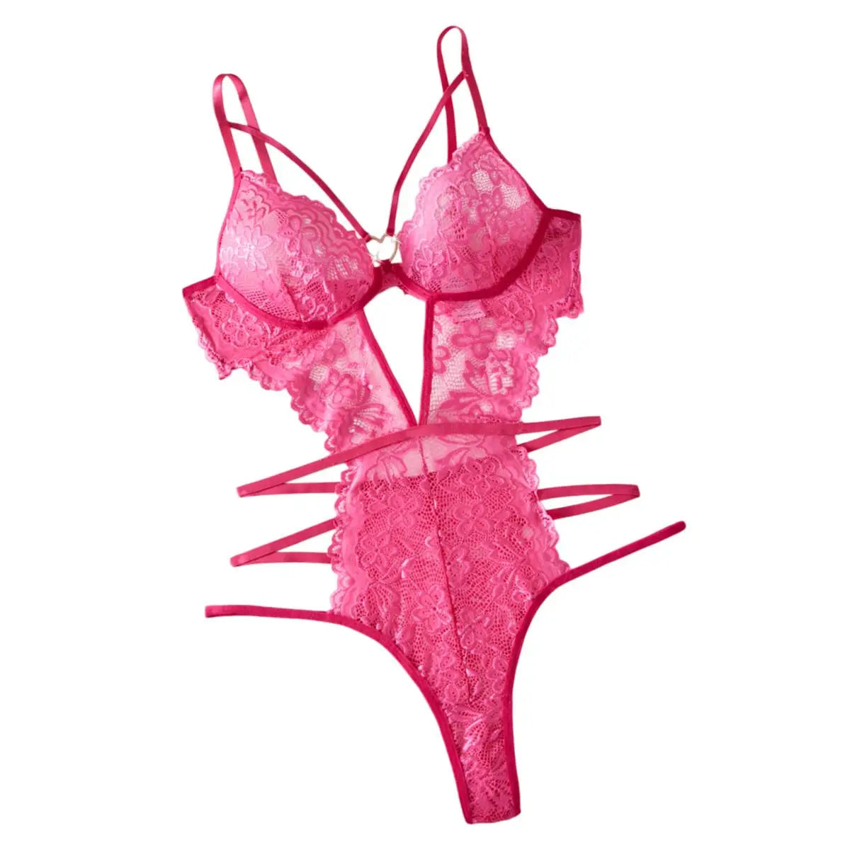Bright Pink Lace Mesh Bodysuit