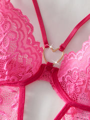 Bright Pink Lace Mesh Bodysuit