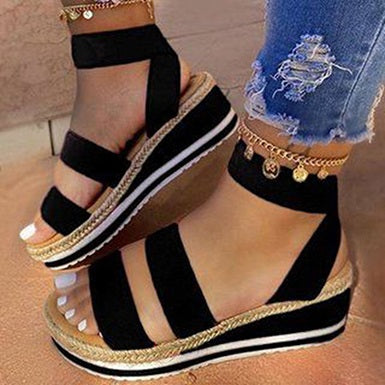 Brightly Strappy Wedge Sandals Ankle Straps Open Toes