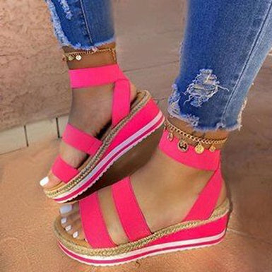Brightly Strappy Wedge Sandals Ankle Straps Open Toes
