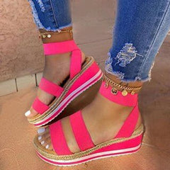 Brightly Strappy Wedge Sandals Ankle Straps Open Toes