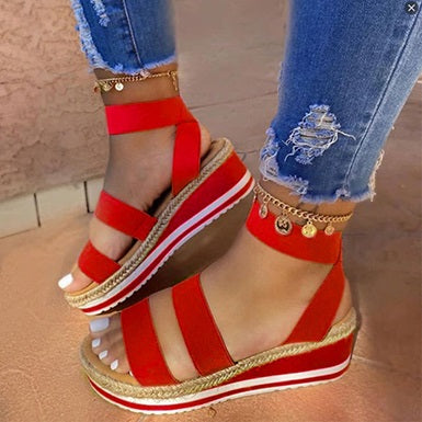 Brightly Strappy Wedge Sandals Ankle Straps Open Toes