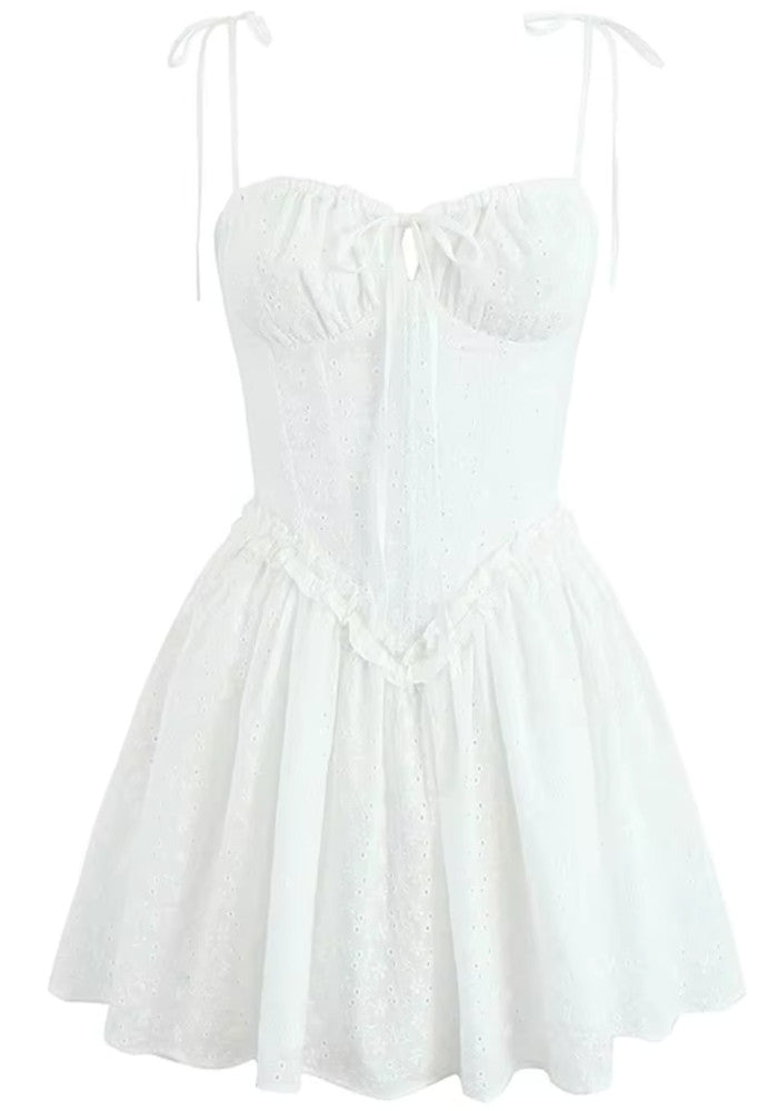 Broderie Corset Detail Skater Dress White