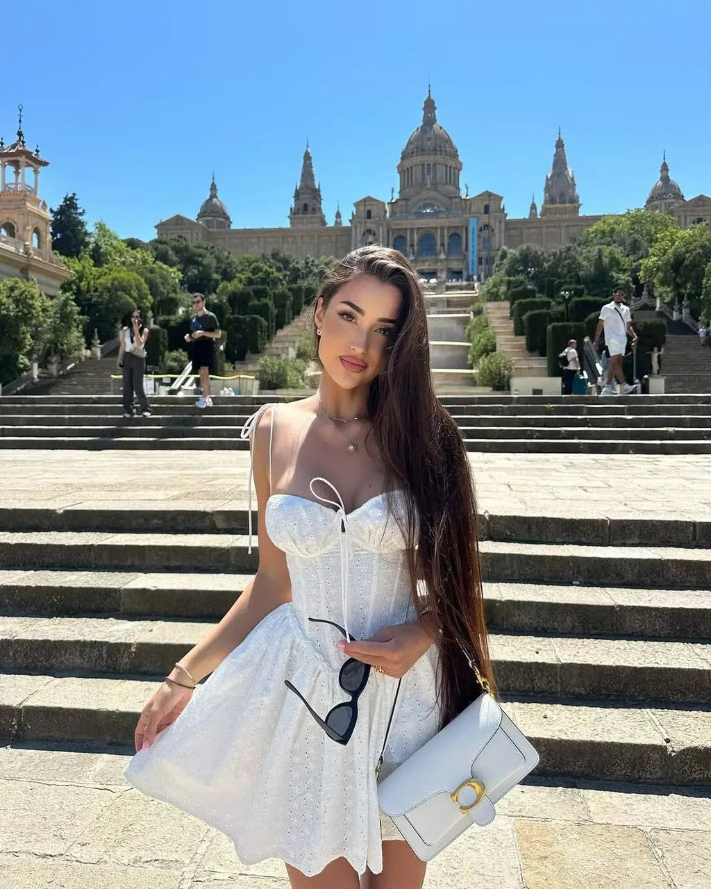 Broderie Corset Detail Skater Dress White
