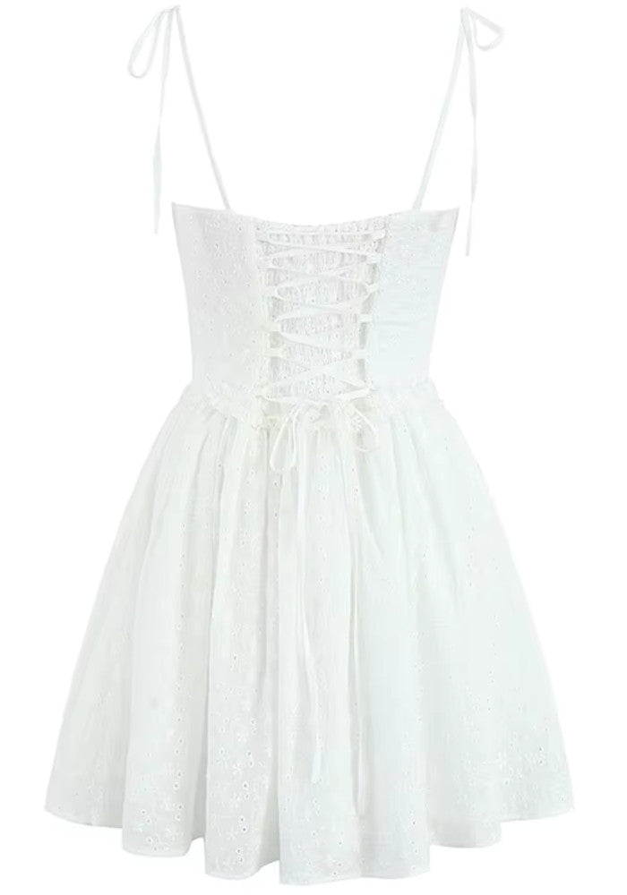 Broderie Corset Detail Skater Dress White