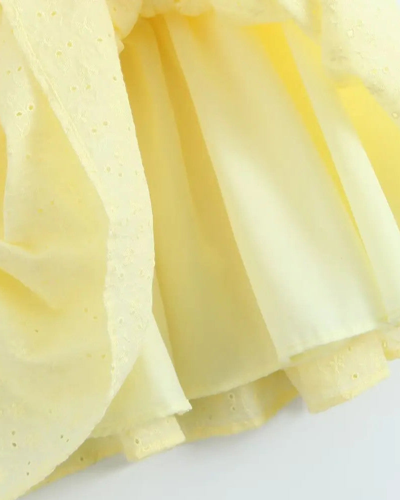 Broderie Corset Detail Skater Dress Yellow