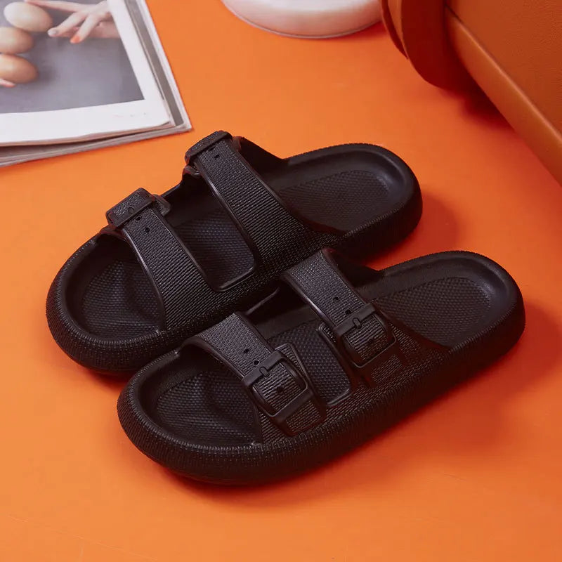 Buckle Soft Sole Cloud Slides Beach Style Flip Flops Thick Platform Slippers