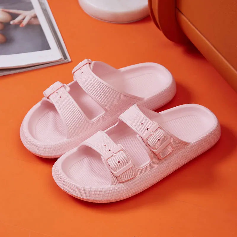 Buckle Soft Sole Cloud Slides Beach Style Flip Flops Thick Platform Slippers