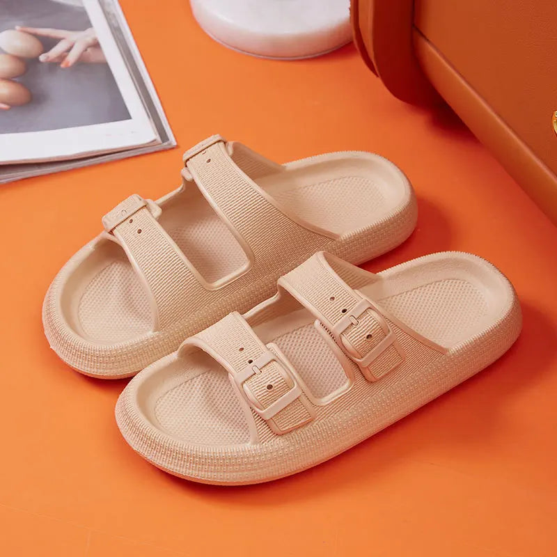 Buckle Soft Sole Cloud Slides Beach Style Flip Flops Thick Platform Slippers