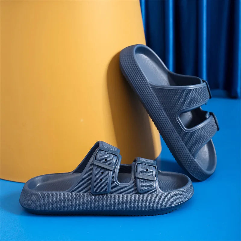 Buckle Soft Sole Cloud Slides Beach Style Flip Flops Thick Platform Slippers