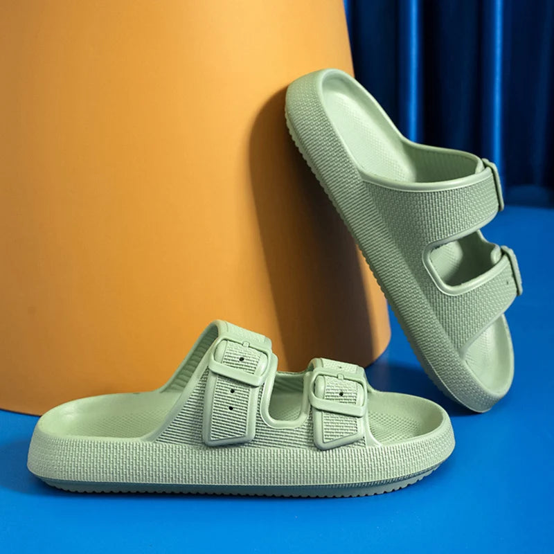 Buckle Soft Sole Cloud Slides Beach Style Flip Flops Thick Platform Slippers
