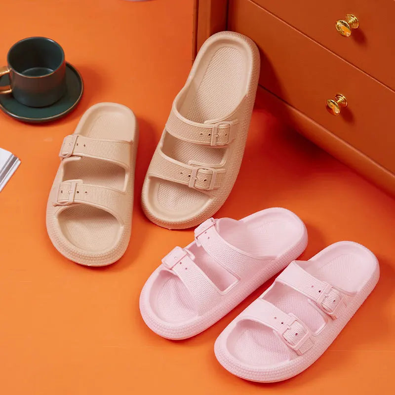 Buckle Soft Sole Cloud Slides Beach Style Flip Flops Thick Platform Slippers