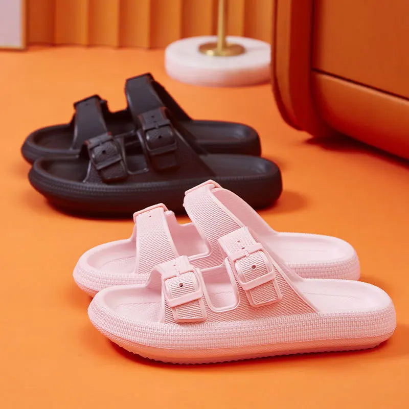 Buckle Soft Sole Cloud Slides Beach Style Flip Flops Thick Platform Slippers