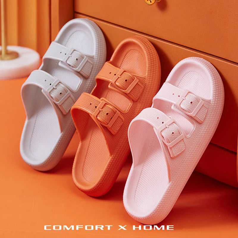 Buckle Soft Sole Cloud Slides Beach Style Flip Flops Thick Platform Slippers