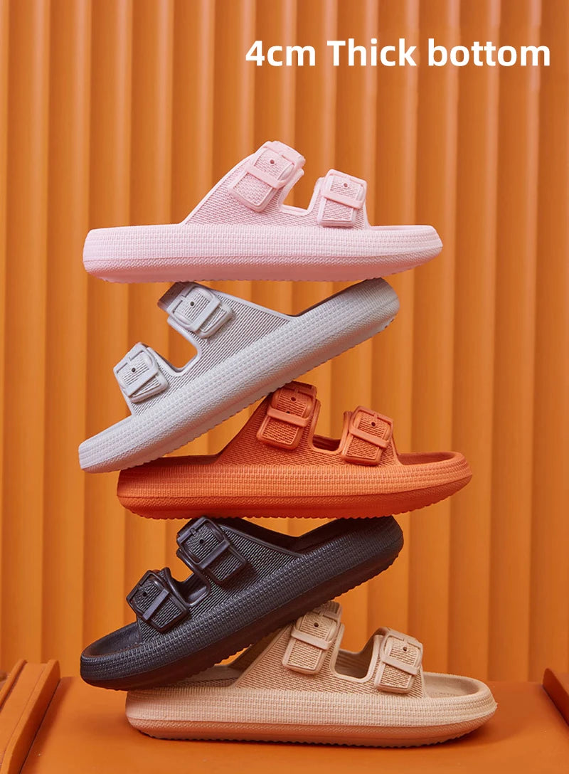 Buckle Soft Sole Cloud Slides Beach Style Flip Flops Thick Platform Slippers