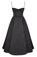Bustier A Line Mesh Detail Midi Dress Black