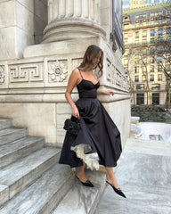 Bustier A Line Mesh Detail Midi Dress Black