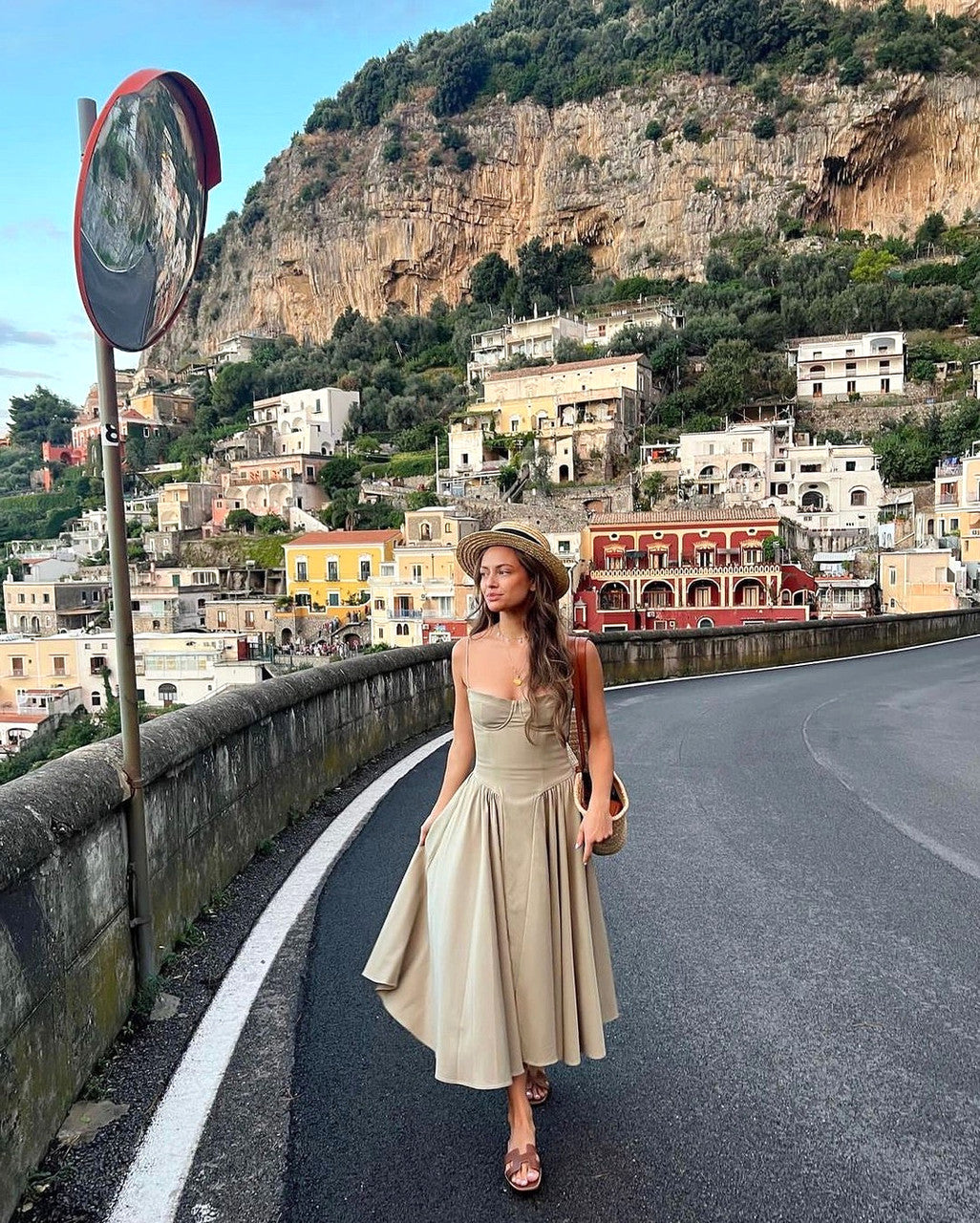 Bustier A Line Midi Dress Khaki
