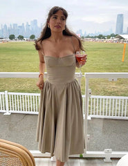 Bustier A Line Midi Dress Khaki