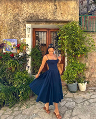 Bustier A Line Midi Dress Navy Blue