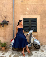 Bustier A Line Midi Dress Navy Blue