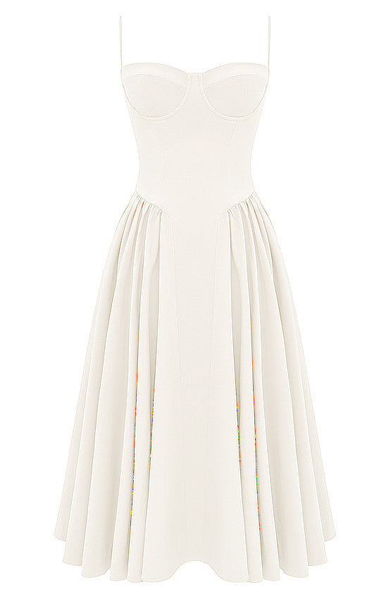 Bustier A Line Midi Dress White