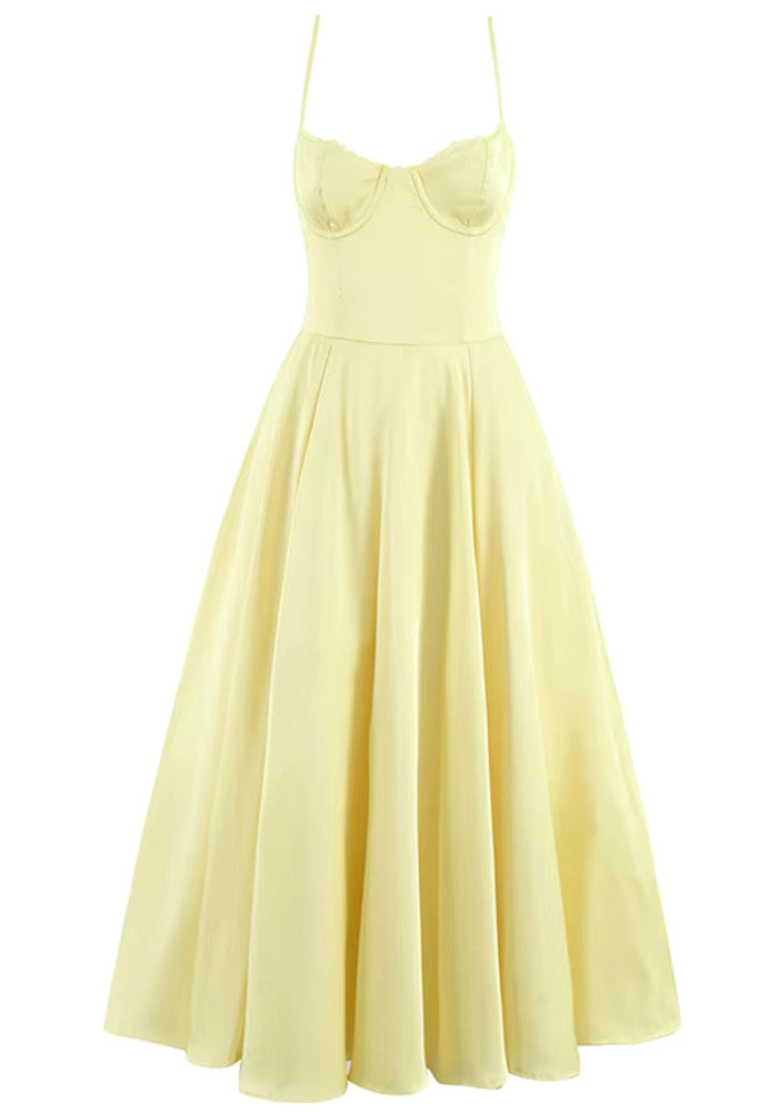 Bustier Skater Midi Dress Yellow
