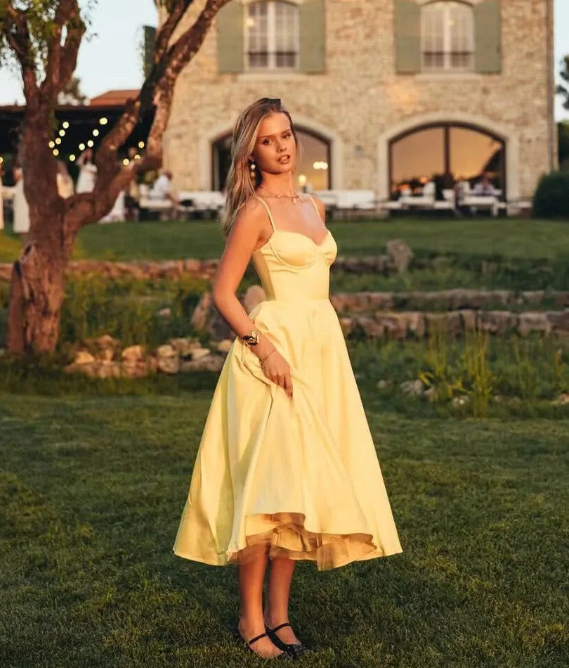 Bustier Skater Midi Dress Yellow