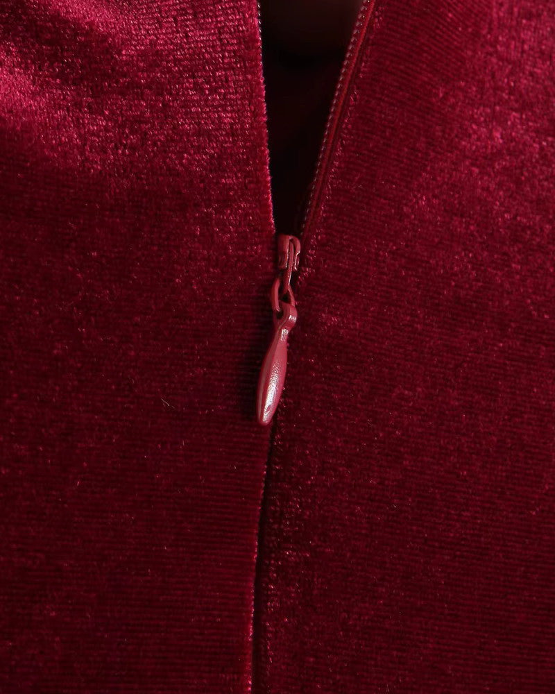 Bustier A Line Velvet Dress Burgundy