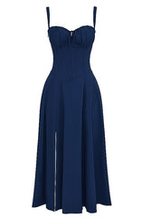 Bustier Corset A Line Midi Dress Navy Blue