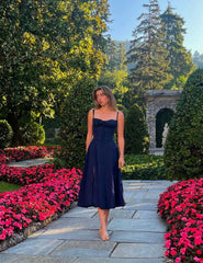 Bustier Corset A Line Midi Dress Navy Blue