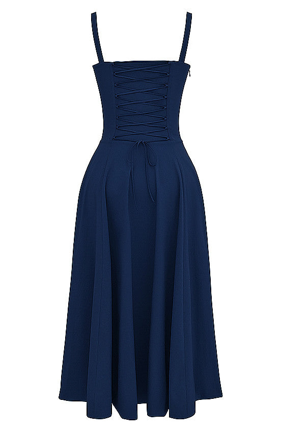 Bustier Corset A Line Midi Dress Navy Blue
