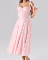 Bustier Corset A Line Midi Dress Pink