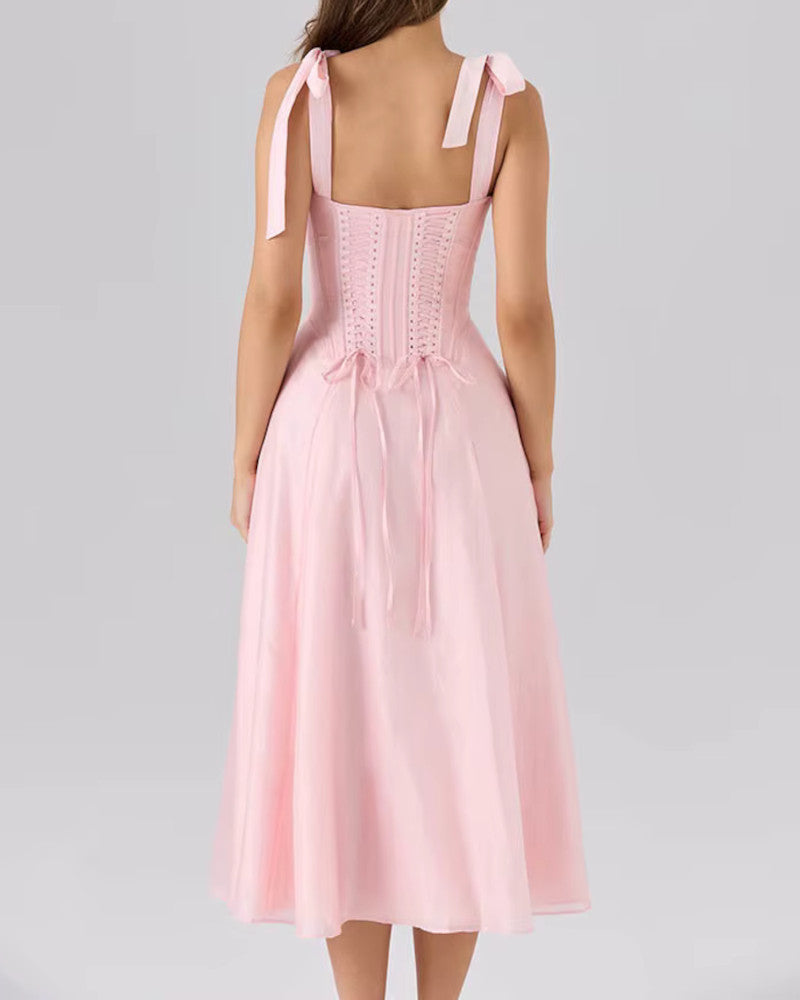 Bustier Corset A Line Midi Dress Pink