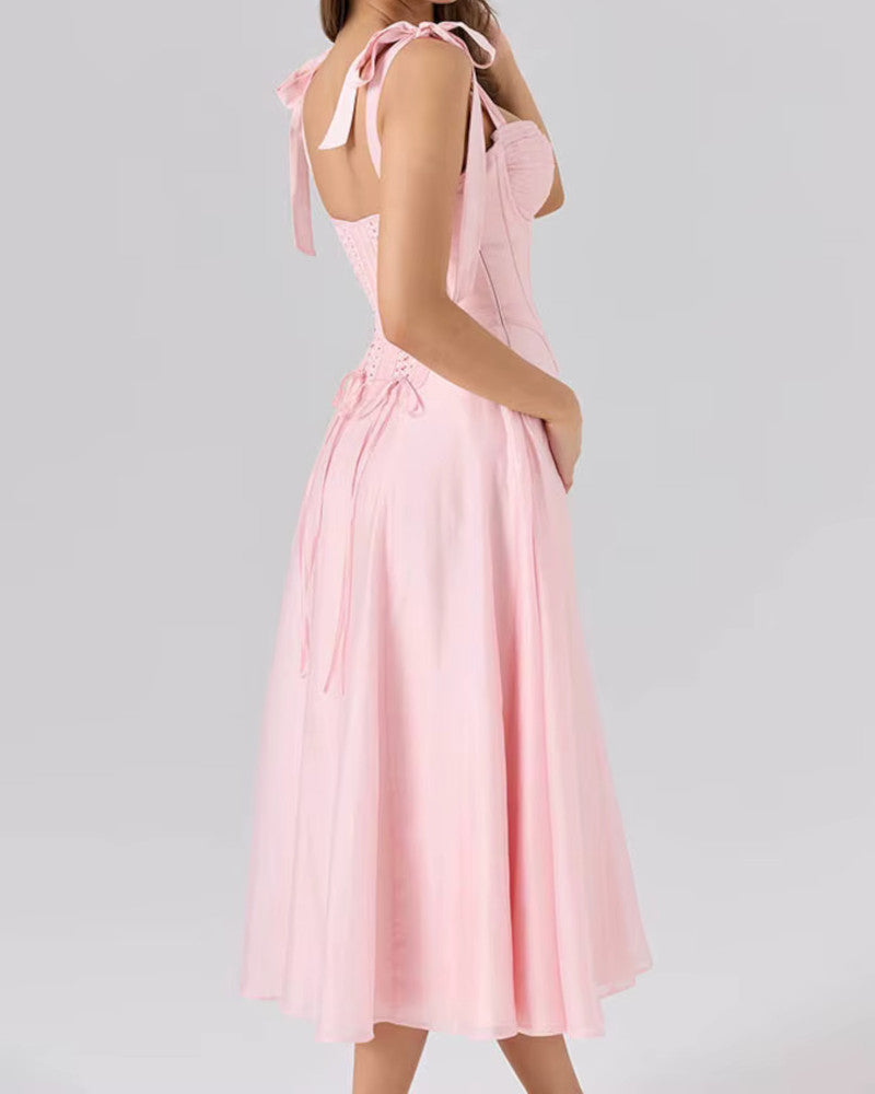 Bustier Corset A Line Midi Dress Pink – LoSaTa