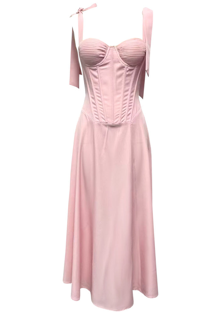 Bustier Corset A Line Midi Dress Pink – LoSaTa