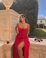Bustier Corset A Line Midi Dress Red