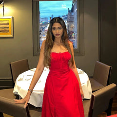 Bustier Corset A Line Midi Dress Red