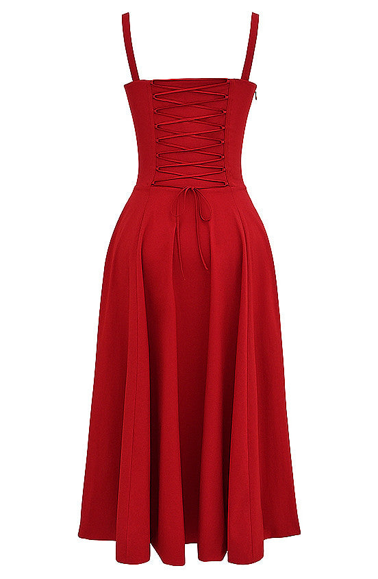 Bustier Corset A Line Midi Dress Red
