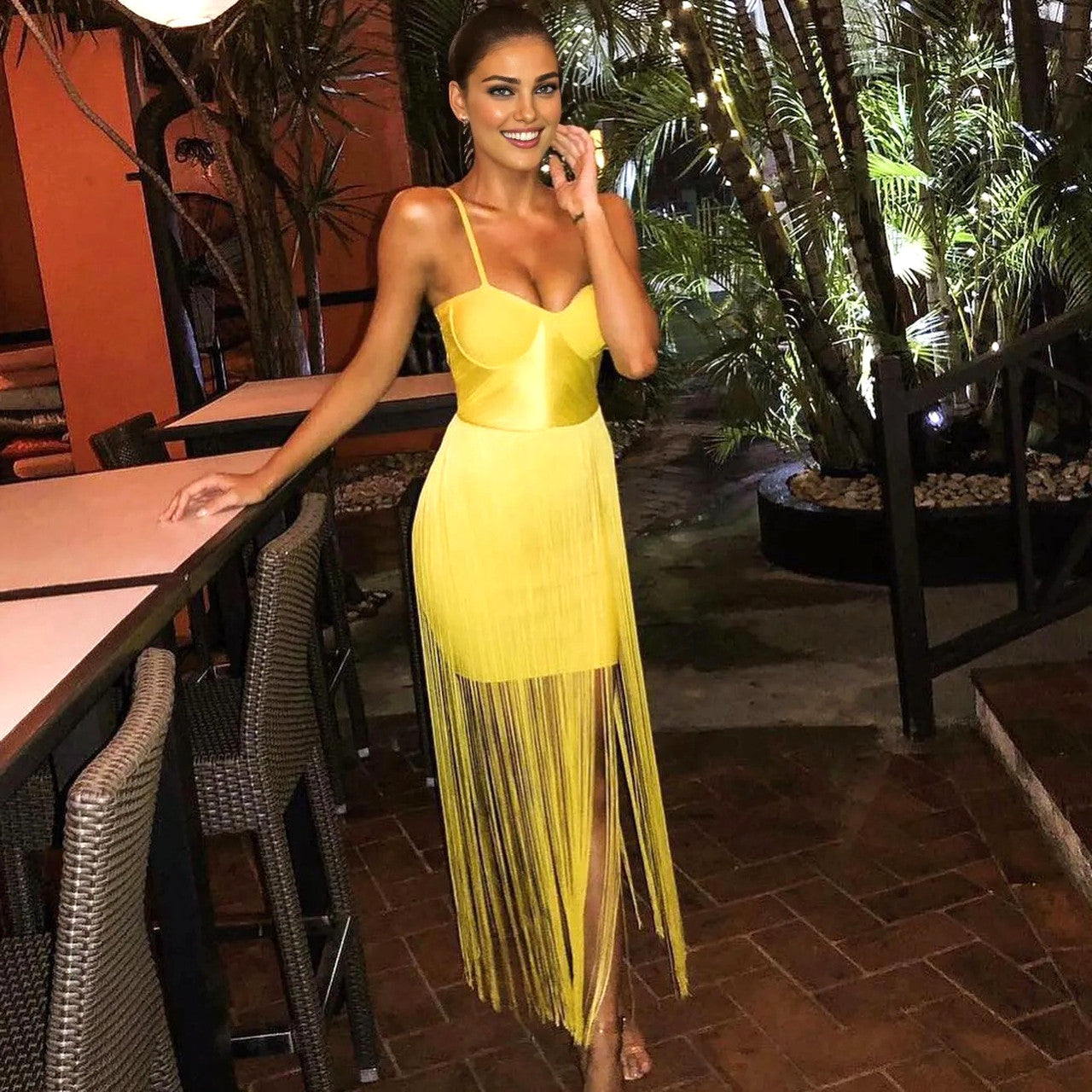 Bustier Tassel Maxi Dress Yellow